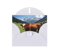 YYHHAOFA Carte de vœux blanche avec image de vache suisse marron pour Noël, anniversaire d'enfant, Saint-Valentin et invitation à une fête