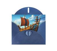 YYHHAOFA Carte de vœux bleue avec image de bateau Vikings pour Noël, anniversaire d'enfant, Saint-Valentin et invitation à une fête