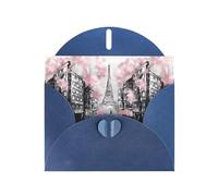 YYHHAOFA Carte de vœux bleue avec image de la Tour Eiffel de Paris et motif floral rose pour Noël, anniversaire d'enfant, Saint-Valentin, anniversaire de mariage et invitations de fête 10,2 x 15,2 cm