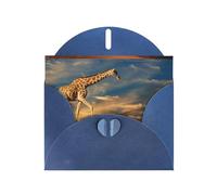 YYHHAOFA Carte de vœux bleue avec motif girafe animaux d'Afrique pour Noël, anniversaire d'enfant, Saint-Valentin, anniversaire de mariage et invitations de fête 10,2 x 15,2 cm