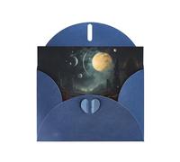 YYHHAOFA Carte de vœux bleue avec motif lune, étoiles et planètes pour Noël, anniversaire d'enfant, Saint-Valentin et invitation à une fête