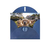 YYHHAOFA Carte de vœux bleue avec photo de chiots Golden Retriever pour Noël, anniversaire d'enfant, Saint-Valentin et invitation à une fête