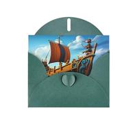 YYHHAOFA Carte de vœux motif bateau Vikings vert foncé pour Noël, anniversaire d'enfant, Saint-Valentin et invitation à une fête