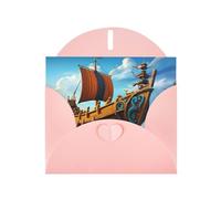 YYHHAOFA Carte de vœux rose avec image de bateau Vikings pour Noël, anniversaire d'enfant, Saint-Valentin et invitation à une fête