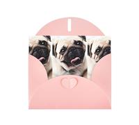 YYHHAOFA Carte de vœux rose avec image de chien carlin cool 10,2 x 15,2 cm pour Noël, anniversaire d'enfant, Saint-Valentin, anniversaire de mariage et invitations à une fête