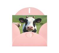 YYHHAOFA Carte de vœux rose avec image de petite vache mignonne pour Noël, anniversaire d'enfant, Saint-Valentin et invitation à une fête