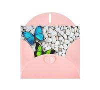 YYHHAOFA Carte de vœux rose avec motif papillon bleu, papillon vert et pierre 10,2 x 15,2 cm pour Noël, anniversaire d'enfant, Saint-Valentin, anniversaire de mariage et invitations à une fête