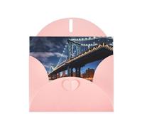 YYHHAOFA Carte de vœux rose New York Manhattan Bridge Night Picture pour Noël, anniversaire d'enfant, Saint-Valentin et invitation à une fête