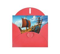 YYHHAOFA Carte de vœux rouge avec image de bateau Vikings pour Noël, anniversaire d'enfant, Saint-Valentin et invitation à une fête