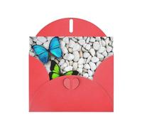 YYHHAOFA Carte de vœux rouge avec motif papillon bleu, papillon vert et pierre 10,2 x 15,2 cm pour Noël, anniversaire d'enfant, Saint-Valentin, anniversaire de mariage et invitations à une fête