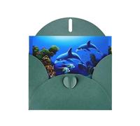YYHHAOFA Carte de vœux vert foncé avec image de dauphins corail du monde sous-marin 10,2 x 15,2 cm pour Noël, anniversaire d'enfant, Saint-Valentin, anniversaire de mariage et invitations de fête