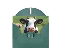 YYHHAOFA Carte de vœux vert foncé avec image de petite vache mignonne pour Noël, anniversaire d'enfant, Saint-Valentin et invitation à une fête