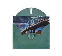 YYHHAOFA Carte de vœux vert foncé New York Manhattan Bridge Night Picture pour Noël, anniversaire d'enfant, Saint-Valentin et invitation à une fête