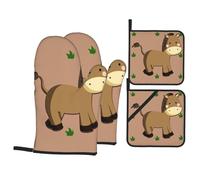 YYHHAOFA Cartoon Donkey Lot de 4 gants de cuisine isolés et maniques pour une protection anti-brûlure épaisse et durable