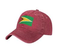 YYHHAOFA Casquette de baseball en denim délavé noir avec drapeau de la Guyane avec sangle réglable, coton classique pour homme et femme, Rouge, Taille unique