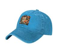 YYHHAOFA Casquette de baseball en denim délavé noir avec petit chat orange imprimé fleurs sangle réglable, coton classique pour homme et femme, bleu, Taille unique