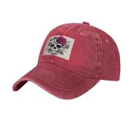 YYHHAOFA Casquette de baseball noire en denim délavé avec sangle réglable, motif tête de mort, fleurs, rose, classique, en coton pour homme et femme, Rouge, Taille unique
