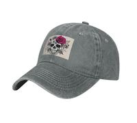 YYHHAOFA Casquette de baseball noire en denim délavé avec sangle réglable, motif tête de mort, fleurs, rose, classique, en coton pour homme et femme, gris, Taille unique
