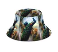 YYHHAOFA Chapeau bob réfléchissant avec image de paon coloré pour homme et femme, pour voyage, camping, randonnée, noir