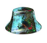YYHHAOFA Chapeau bob réfléchissant avec image de paon coloré pour homme et femme, pour voyage, camping, randonnée, noir