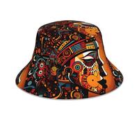 YYHHAOFA Chapeau bob réfléchissant avec impression avatars ethniques abstraits, léger, respirant, pliable pour homme et femme, noir