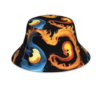 YYHHAOFA Chapeau bob réfléchissant avec impression de symboles du feu et de l'eau, léger, respirant, pliable pour homme et femme, noir