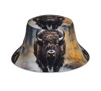 YYHHAOFA Chapeau bob réfléchissant imprimé bison d'Amérique du Nord pour homme et femme - Design double face, léger noir