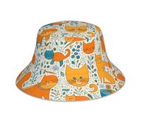 YYHHAOFA Chapeau bob réfléchissant imprimé chat orange dessin animé, léger, respirant, pliable pour homme et femme