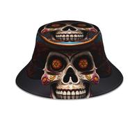 YYHHAOFA Chapeau bob réfléchissant imprimé crâne mexicain Halloween léger, respirant, pliable pour homme et femme, noir
