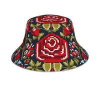 YYHHAOFA Chapeau bob réfléchissant imprimé rose style broderie ukrainienne léger, respirant, pliable pour homme et femme