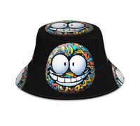 YYHHAOFA Chapeau cloche réfléchissant avec motif smiley créatif, léger, respirant, pliable pour homme et femme, noir