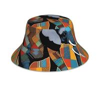YYHHAOFA Chapeau cloche réfléchissant imprimé éléphant africain imprimé patchwork léger, respirant, pliable pour homme et femme noir