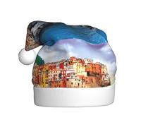 YYHHAOFA Chapeau de Noël en peluche pour adulte avec image de paysage de Cinque Terre avec toucher doux pour les fêtes de vacances et les danses Convient pour les hommes et les femmes