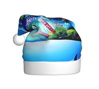 YYHHAOFA Chapeau de Noël en peluche pour adulte - Belle image de dauphins du monde sous-marin avec un toucher doux pour les fêtes de vacances et les danses - Convient aux hommes et aux femmes