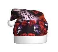 YYHHAOFA Chapeau de Noël en peluche pour adulte Day of the Dead Sugar Roses Skull Image avec toucher doux pour les fêtes de vacances et les danses Convient pour les hommes et les femmes