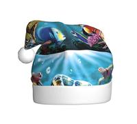 YYHHAOFA Chapeau de Noël en peluche pour adulte - Image colorée de tortue de mer avec toucher doux pour les fêtes de vacances et les danses - Convient pour les hommes et les femmes