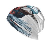 YYHHAOFA Chapeau en tricot imprimé pieuvre pirate voile adulte décontracté chapeau haricot casquette élastique chapeau sans bord unisexe noir
