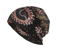 YYHHAOFA Chapeau tricoté pour adulte imprimé pirate effrayant pieuvre, chapeau haricot décontracté, chapeau élastique sans bord, unisexe noir