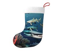 Yyhhaofa Chaussettes décoratives de Noël avec motif requins sous la mer pour remplir de petits cadeaux tels que des bonbons et des petits jouets