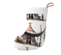 Yyhhaofa Chaussettes décoratives de Noël traditionnelles avec impression de tentes et totems pour remplir de petits cadeaux tels que des bonbons et des petits jouets