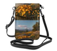 YYHHAOFA Chrysanthemums On The Prairie Pattern Small Leather Women Crossbody Flip Phone Bag, Waterproof and Durable