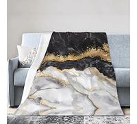 Yyhhaofa Couverture en micro polaire ultra douce effet marbre noir blanc doré 101,6 x 76,2 cm - Anti-plis, hypoallergénique et durable