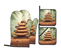 YYHHAOFA Couvertures de cuisine avec empreintes de fourmis : couches de four imperméables pour une cuisson et un nettoyage faciles - Lot de 4 boucliers thermiques
