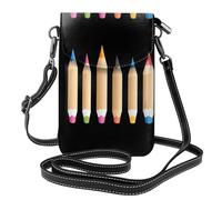 YYHHAOFA Crayons de couleur pour dessiner le monde Motif téléphone portable pour femme avec prépuce en cuir, étui à rabat en bandoulière, petite bandoulière réglable