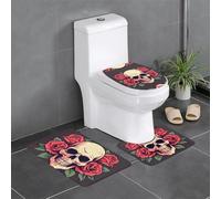 YYHHAOFA Day of The Dead Lot de 3 tapis de salle de bain antidérapants Motif crâne de roses en sucre - Tapis de contour ovale et rectangulaire pour toilettes, coiffeuse et toilettes
