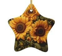 YYHHAOFA de Noël en céramique en forme d'étoile avec image de tournesol jaune pour sapin de Noël, accessoires pour centres commerciaux, fenêtres et bureaux