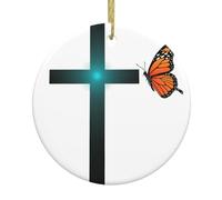 Yyhhaofa Décoration circulaire imprimée croix et papillon en céramique pour fête de Noël ou maison