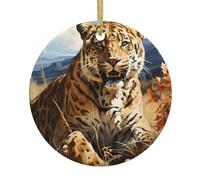 Yyhhaofa Décoration circulaire imprimée léopard à la recherche de proies en céramique pour fête de Noël