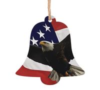 YYHHAOFA Décoration de Noël en bois en forme de cloche, 1 pièce Drapeau américain Fly Eagle Image à accrocher sur les arbres de Noël