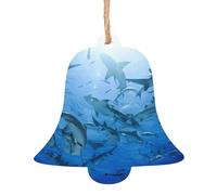 YYHHAOFA Décoration de Noël en bois en forme de cloche, image de requin à accrocher sur les arbres de Noël
